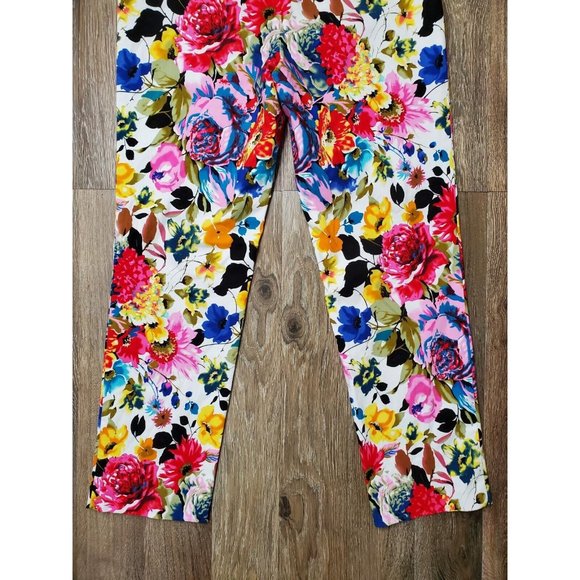 up! Floral Multicolor Stretch Women's 12 Dress Pants Tapered High Rise - Picture 12 of 12